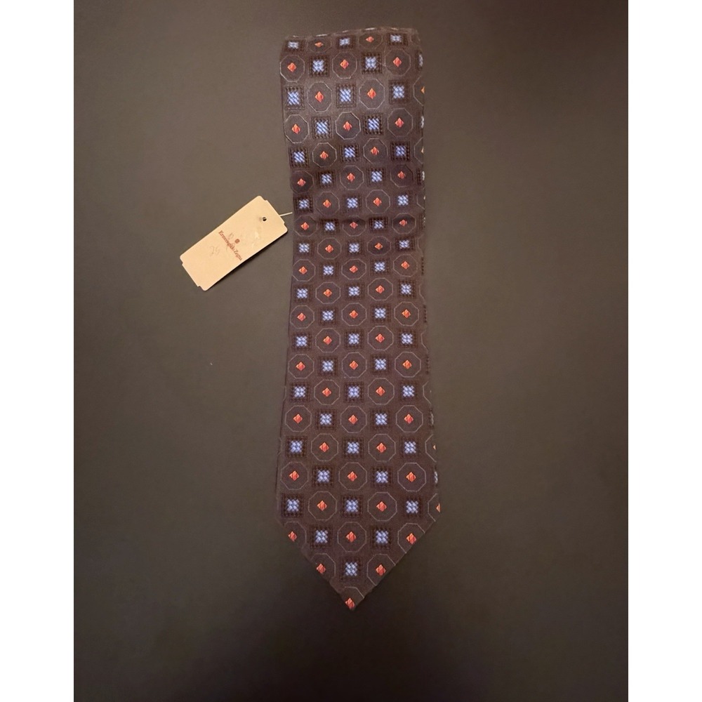 NWT Ermenegildo Zegna Geometric Foulard Pattern Silk Tie Made In Italy 3.5" - Picture 2 of 6